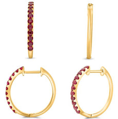 ESTATE .60CT AAA RUBY 14K YELLOW GOLD 3D 11 STONE HUGGIE HOOP HANGING EARRINGS