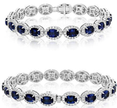 15.22CT DIAMOND & AAA SAPPHIRE 18KT WHITE GOLD OVAL & ROUND LOVE TENNIS BRACELET