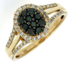 .65CT WHITE & GREEN DIAMOND 14K YELLOW GOLD 3D CLUSTER OVAL HALO FRIENDSHIP RING