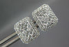 ESTATE LARGE .79CT DIAMOND 14KT WHITE GOLD 3D CLUSTER RECTANGULAR STUD EARRINGS
