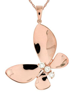 ESTATE .17CT DIAMOND 14K ROSE GOLD ROUND 3 STONE BUTTERFLY LOVE FLOATING PENDANT