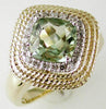 Estate 2.06Ct Diamond & AAA Green Amethyst 14Kt 2 Tone Gold Cushion & Round Halo Ring
