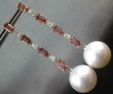 2.92CT DIAMOND & AAA PINK TOURMALINE & PEARL 18KT WHITE & ROSE GOLD 3D EARRINGS