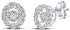 ESTATE .36CT DIAMOND 14KT WHITE GOLD DANCING FLOWER HALO CIRCULAR STUD EARRINGS