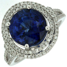 5.32CT DIAMOND & AAA SAPPHIRE 14K WHITE GOLD CLASSIC DOUBLE HALO ENGAGEMENT RING
