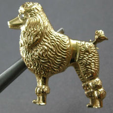 ANTIQUE LARGE .02CT OLD MINE DIAMOND 14K YELLOW GOLD POODLE DOG BROOCH PIN 27039
