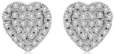ESTATE .16CT DIAMOND 14KT WHITE GOLD 3D CLASSIC DOUBLE HEART LOVE STUD EARRINGS