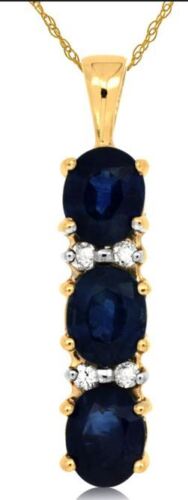 1.35CT DIAMOND & AAA SAPPHIRE 14K YELLOW GOLD OVAL 3 STONE LOVE FLOATING PENDANT