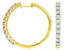 ESTATE 1.0CT DIAMOND 14KT YELLOW GOLD 3D CLASSIC HUGGIE HOOP HANGING EARRINGS