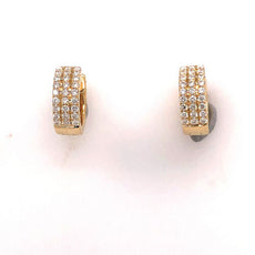 ESTATE .63CT DIAMOND 18KT YELLOW GOLD 3D CLASSIC 3 ROW HOOP HANGING EARRINGS