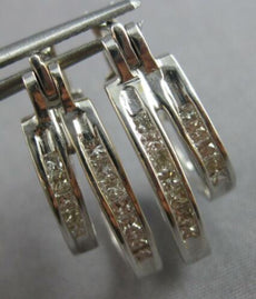 ESTATE 1.02CT DIAMOND 14KT WHITE GOLD 3D ROUND DOUBLE HOOP FUN HANGING EARRINGS