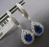 3.11CT DIAMOND & AAA SAPPHIRE 18K WHITE GOLD PEAR SHAPE & ROUND HANGING EARRINGS