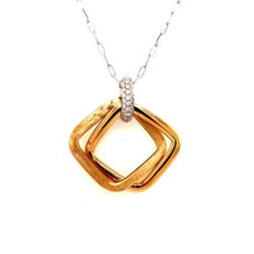 .48CT DIAMOND 18KT 2 TONE GOLD MATTE & SHINY DOUBLE SQUARE FUN FLOATING PENDANT