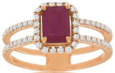 1.40CT DIAMOND & AAA RUBY 14K ROSE GOLD EMERALD CUT OCTAGON HALO ENGAGEMENT RING