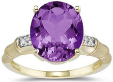 4.0CT DIAMOND & AAA AMETHYST 14KT YELLOW GOLD 3D OVAL & ROUND BAMBOO FUN RING
