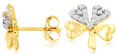 ESTATE .30CT DIAMOND 14KT 2 TONE GOLD 3D MULTI HEART CLOVER FLOWER STUD EARRINGS