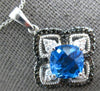 LARGE 2.53CT WHITE & BLACK DIAMOND & BLUE TOPAZ 14KT WHITE GOLD CUSHION PENDANT
