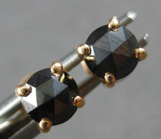 ESTATE 1.06CT BLACK DIAMOND 14KT ROSE GOLD 3D CLASSIC ROUND SCREWBACK EARRINGS