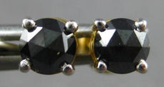 ESTATE 1.0CT BLACK DIAMOND 14KT YELLOW GOLD 3D CLASSIC ROUND SCREWBACK EARRINGS
