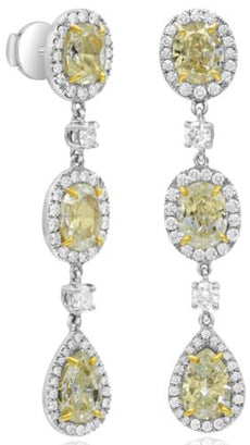 10.44CT WHITE & FANCY YELLOW DIAMOND 18K WHITE GOLD ROUND & MULTI SHAPE EARRINGS
