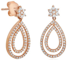 ESTATE .50CT DIAMOND 14KT ROSE GOLD 3D DOUBLE TEAR DROP FLOWER HANGING EARRINGS