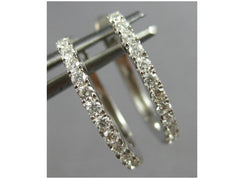 ESTATE SMALL .24CT DIAMOND 14KT WHITE GOLD OVAL LEVERBACK HOOP HANGING EARRINGS