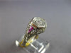 ANTIQUE ART DECO .16CT OLD MINE DIAMOND & AAA RUBY 18K WHITE GOLD 3D RING #27470