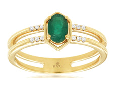.49CT DIAMOND & AAA EMERALD 14KT YELLOW GOLD 3D OVAL & ROUND HEXAGON LOVE RING