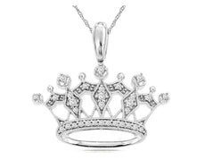 ESTATE .13CT DIAMOND 14KT WHITE GOLD 3D FLOWER FILIGREE CROWN FLOATING PENDANT