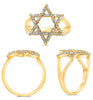 WIDE .34CT DIAMOND 14KT YELLOW GOLD ROUND & BAGUETTE STAR OF DAVID UNISEX RING