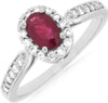 ESTATE .82CT DIAMOND & AAA RUBY 14K WHITE GOLD OVAL & ROUND HALO FRIENDSHIP RING