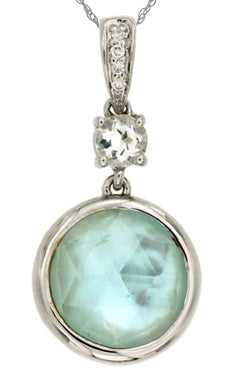 4.32CT DIAMOND & AAA BLUE TOPAZ 14KT WHITE GOLD ROUND BEZEL FUN FLOATING PENDANT