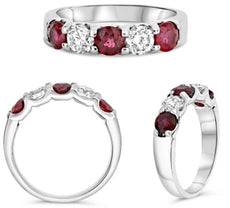 1.60CT DIAMOND & AAA RUBY 14KT WHITE GOLD ROUND SHARED PRONG LUCIDA 5 STONE RING