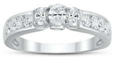 1.0CT DIAMOND 14KT WHITE GOLD ROUND OVAL 3 STONE LUCIDA CHANNEL ENGAGEMENT RING