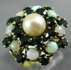 ANTIQUE LARGE 1.80CT AAA SAPPHIRE OPAL & PEARL 14K YELLOW GOLD 3D FLOWER RING