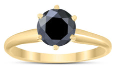 1.0CT BLACK DIAMOND 14KT YELLOW GOLD 3D SOLITAIRE ROUND 6 PRONG ENGAGEMENT RING