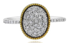 .25CT DIAMOND 14KT 2 TONE GOLD 3D PAVE CLUSTER TEAR DROP FILIGREE OVAL FUN RING