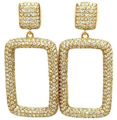 ESTATE 2.50CT DIAMOND 18KT YELLOW GOLD PAVE RECTANGULAR SQUARE HANGING EARRINGS