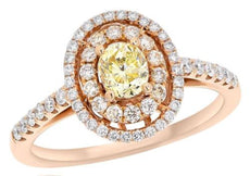 .94CT WHITE & FANCY YELLOW DIAMOND 18KT ROSE GOLD 3D DOUBLE HALO ENGAGEMENT RING