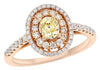 .94CT WHITE & FANCY YELLOW DIAMOND 18KT ROSE GOLD 3D DOUBLE HALO ENGAGEMENT RING