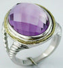ESTATE LARGE 12.0CT AAA AMETHYST 14KT YELLOW GOLD & 925 SILVER 3D OVAL FUN RING