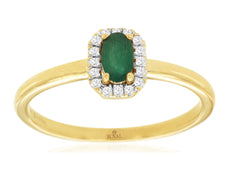 .22CT DIAMOND & AAA EMERALD 14KT YELLOW GOLD OVAL & ROUND HALO HEXAGON LOVE RING