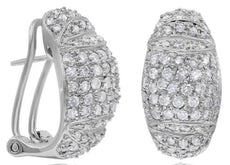 1.05CT DIAMOND 14K WHITE GOLD PAVE MULTI ROW DOME SHAPE CLIP ON HANGING EARRINGS