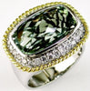 Estate 10.28Ct Diamond & AAA Green Amethyst 14Kt 2 Tone Gold Cushion & Round Rope Ring