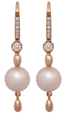 ESTATE .22CT DIAMOND & AAA PINK SOUTH SEA PEARL 18K ROSE GOLD LEVERBACK EARRINGS