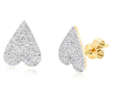 ESTATE .46CT DIAMOND 14KT YELLOW GOLD 3D CLASSIC PAVE HEART LOVE STUD EARRINGS