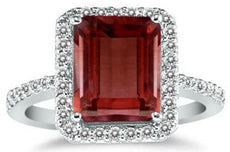 2.33CT DIAMOND & AAA GARNET 14KT WHITE GOLD 3D EMERALD CUT & ROUND FILIGREE RING