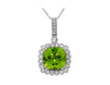 3.67CT DIAMOND & AAA PERIDOT 14KT WHITE GOLD 3D CUSHION & ROUND FLOATING PENDANT