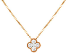 .26CT DIAMOND 14KT ROSE GOLD ROUND CLASSIC 5 STONE FLOWER FILIGREE LOVE PENDANT