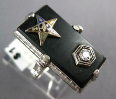 ANTIQUE LARGE .07CT ART DECO OLD MINE DIAMOND & ONYX 14KT WHITE GOLD RING #26432